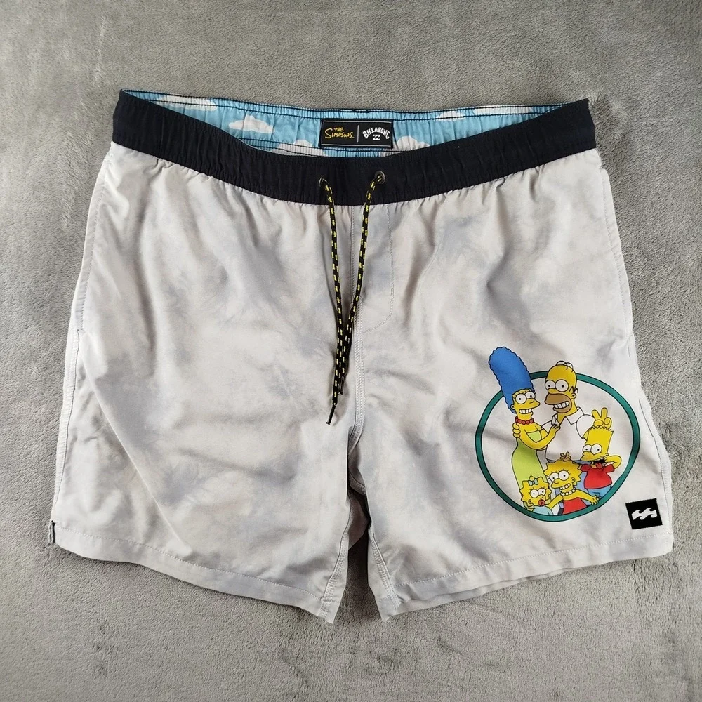 Billabong The Simpsons Board Swim Shorts Men Large Blue Tie Waist Pocket Beach